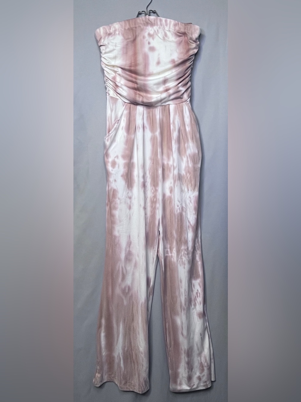 J for Justify Dusty Pink & White Strapless Tie-Dye Jumpsuit Size Medium